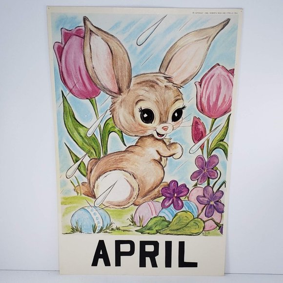 Vintage 1968 Classroom Poster Print Atrelle Dill Roberta Ross April Showers - Picture 1 of 5